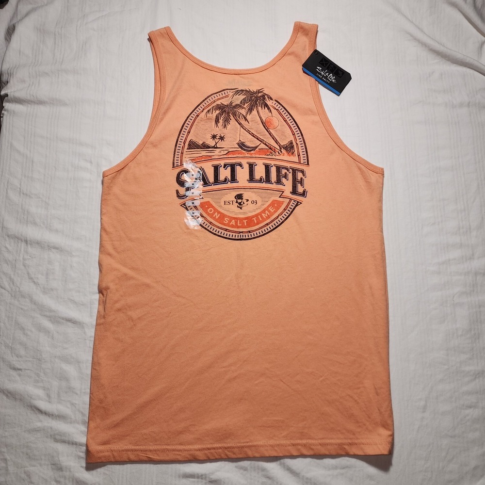 Salt Life T-Shirt Mens Medium Papaya Round Neck Sleeveless Pull Over Beach NWT